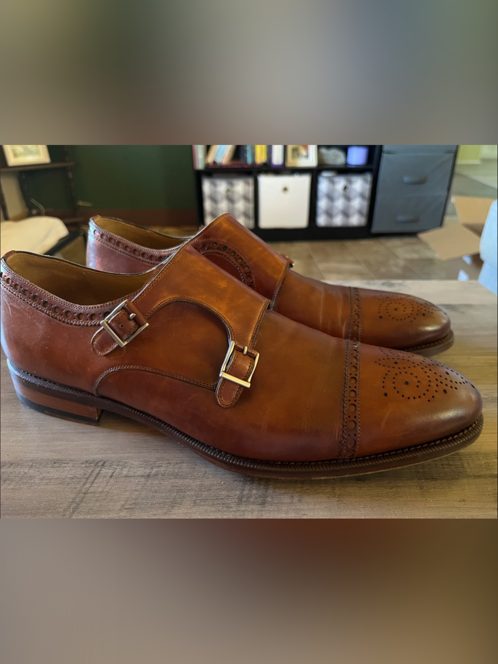 Magnanni Tan Brown Double Monk Strap Brogue Leather Shoes